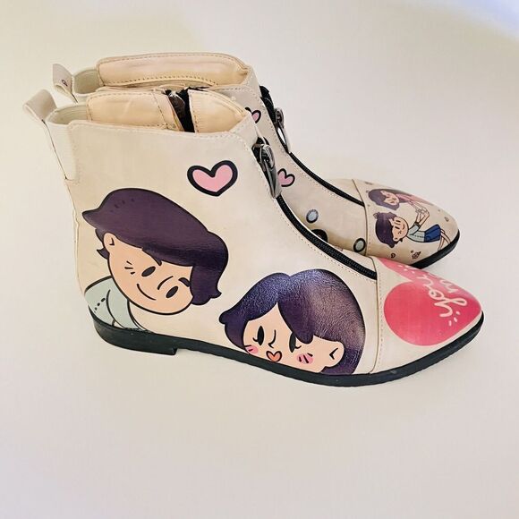 GOBY Women's Size 8.5 EU 39 Sweet Couple Ankle Boots Floral Tan Side Zip $145 - Picture 9 of 16